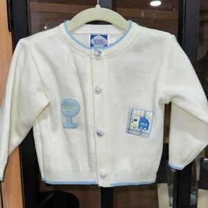 Vintage Carriage Boutique baby boy button down cardigan knit sweater appliqué